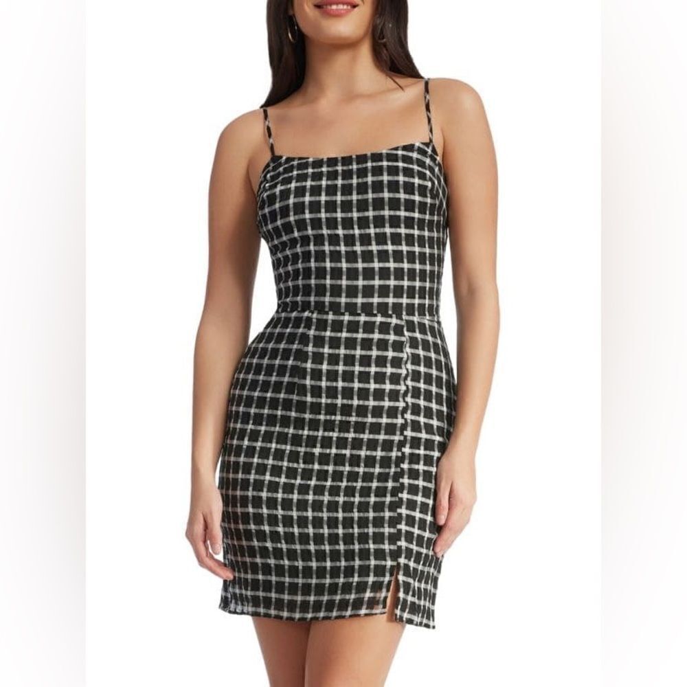 Dress The Population NWT Sleeveless Kallan Plaid Grid Pattern Mini Black XL